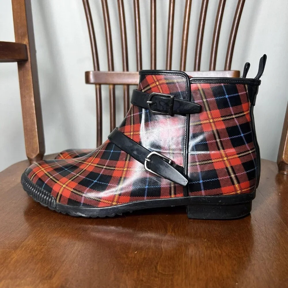 Cougar Royale Red Plaid Rain Boots Hand Crafted Fall Autumn Booties Sz 8 View 2